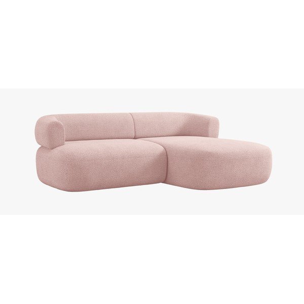 Divano angolare rosa chiaro (con penisola a destra/con chaise lounge) con rivestimento in bouclé Jenny – Micadoni -image-1