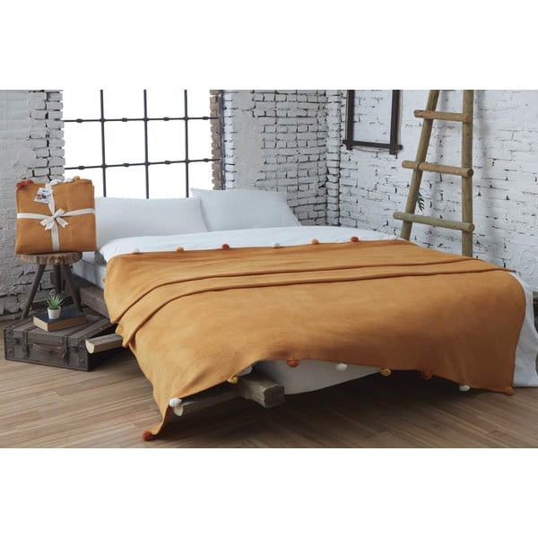 Copriletto color senape in vello 150x200 cm Pom Pom – Mijolnir-image-1