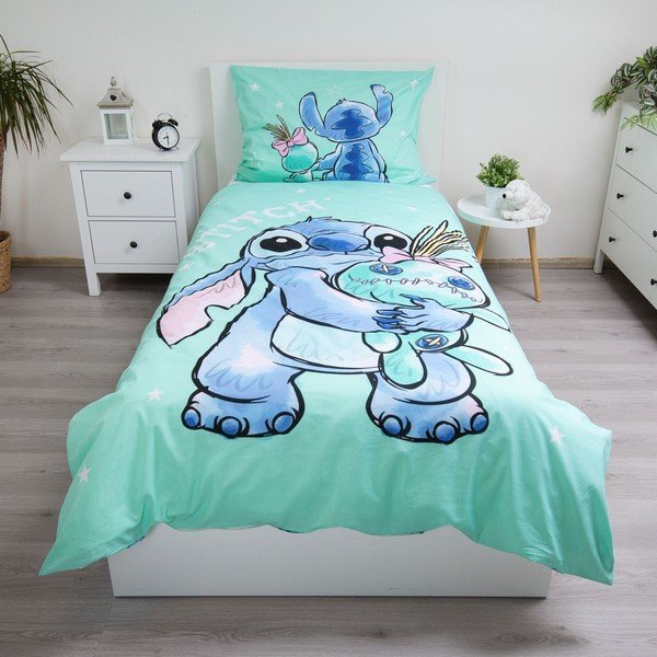 Set copripiumino e federa da bambini color menta in cotone per letto singolo 140x200 cm Lilo & Stitch "Buddies" – Jerry Fabrics-image-1