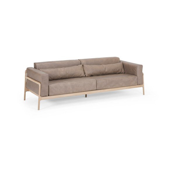 Divano in pelle di bufalo marrone chiaro con struttura in rovere massiccio , 240 cm Fawn - Gazzda-image-3