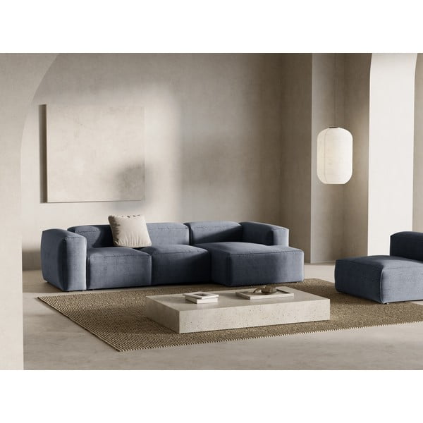 Divano angolare blu polveroso (con penisola a destra/con chaise lounge) con rivestimento in velluto a coste Bergamo – Cosmopolitan Design-image-1