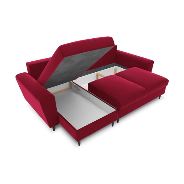 Divano angolare rosso allungabile e con contenitore con rivestimento in velluto Kyoto – Cosmopolitan Design-image-2