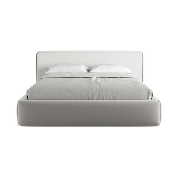 Letto matrimoniale imbottito grigio chiaro con vano contenitore con griglia 160x200 cm Kiana - Makamii-image-4