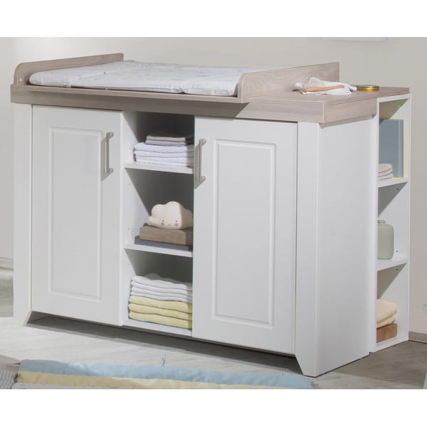 Cassettiera bassa per bambini bianca in olmo con fasciatoio 120x98 cm Felicia - Roba-image-1