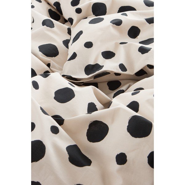 Set copripiumino e federa nero/beige in cotone per letto singolo 140x200 cm Rigmor Dot – Jotex-image-2