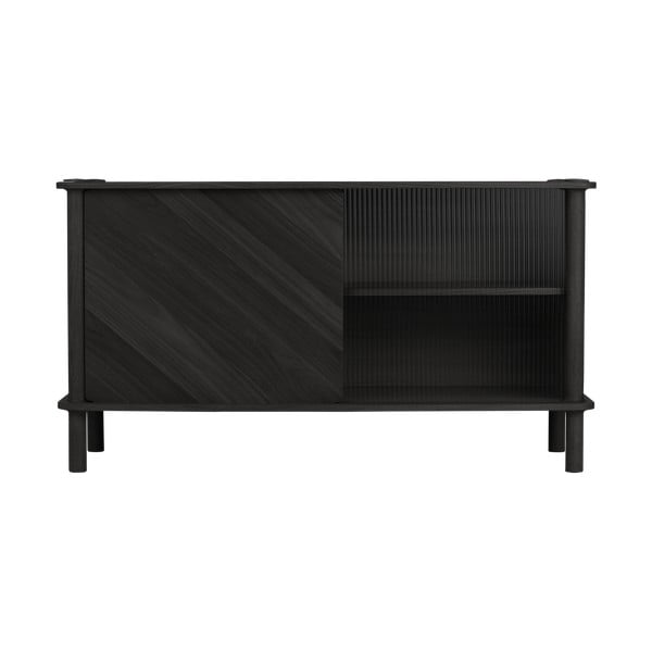 Vetrina nera in rovere massiccio con ante scorrevoli 135x73,5x48 cm Italic – UMAGE-image-1