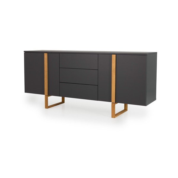 Cassettiera grigio antracite con gambe in rovere , 177 x 78 cm Birka - Tenzo-image-2