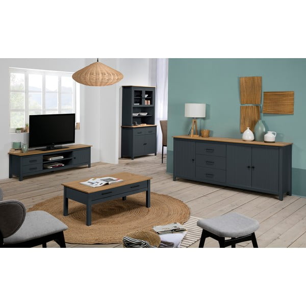 Vetrina blu scuro in legno di pino 90x180 cm Miranda - Marckeric-image-1