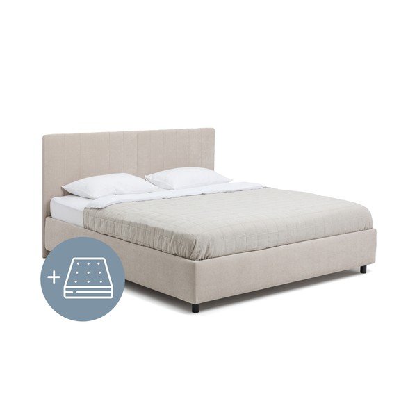 Letto matrimoniale imbottito beige con contenitore con materasso incluso/con rete inclusa 180x200 cm Myra Slim Line – Bonami Selection