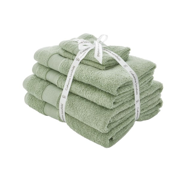 Set di asciugamani per viso e corpo tipo terry verdi in cotone 6 pz Anti-Bacterial – Catherine Lansfield