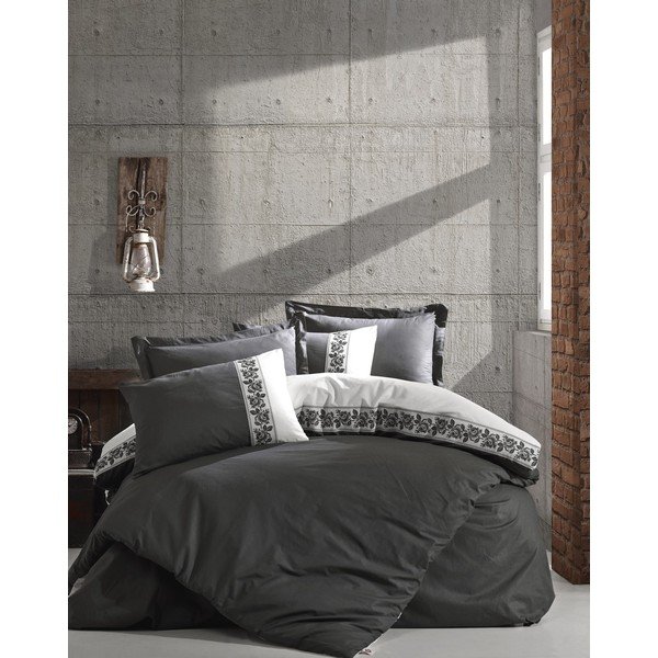 Biancheria da letto in cotone grigio con lenzuolo Cotton Box , 200 x 220 cm Rosinda - Mijolnir-image-1