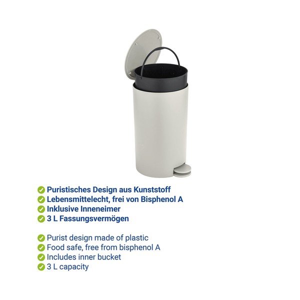 Cestino per la spazzatura color crema in plastica con pedale 3 l Vara – Allstar-image-2