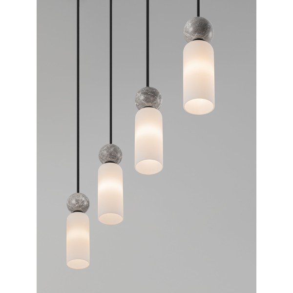 Lampadario nero opaco in pietra con paralume in vetro Filomena – Nova Luce-image-1