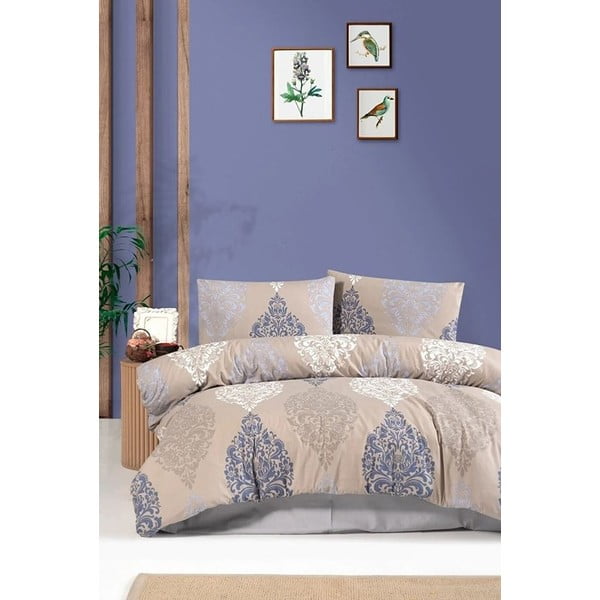 Biancheria in cotone blu-beige per letto matrimoniale con lenzuolo 200x220 cm - Mila Home