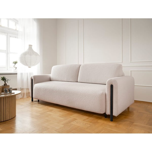Divano beige/color crema allungabile/con contenitore e rivestimento in bouclé 244 cm Arcadova – ELTAP-image-3