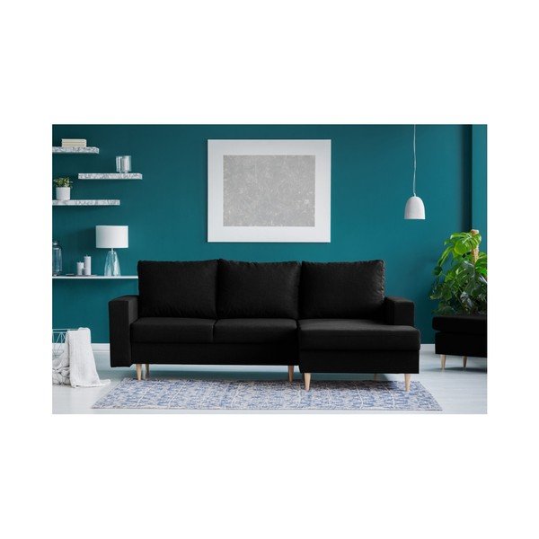 Divano letto angolare nero con lettino sul lato destro Iris - Mazzini Sofas-image-2