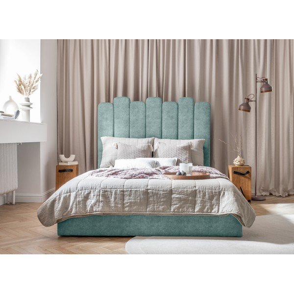 Letto matrimoniale imbottito turchese con contenitore con griglia 180x200 cm Dreamy Aurora - Miuform-image-2