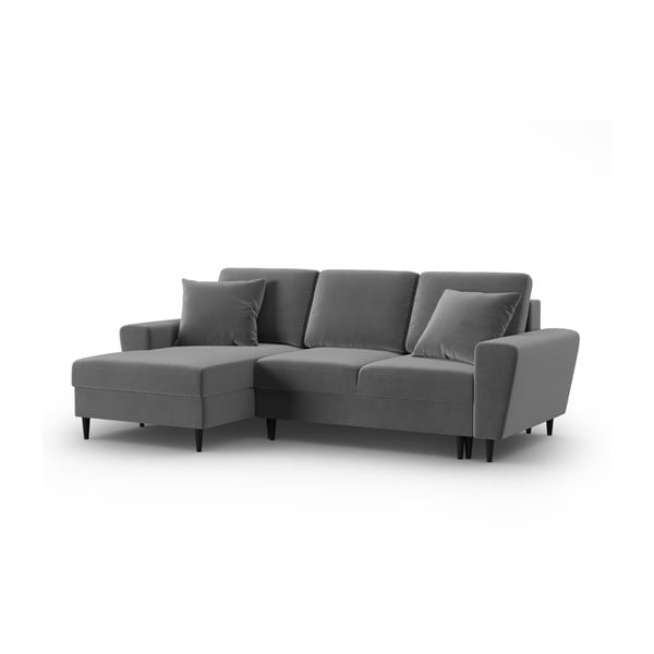 Divano angolare grigio chiaro allungabile e con contenitore (con penisola a sinistra/con chaise lounge) con rivestimento in velluto Kyoto – Cosmopolitan Design-image-4