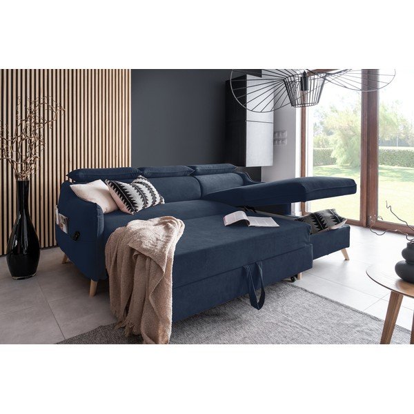 Divano letto angolare in velluto blu scuro (angolo destro) Sweet Harmony - Miuform-image-4