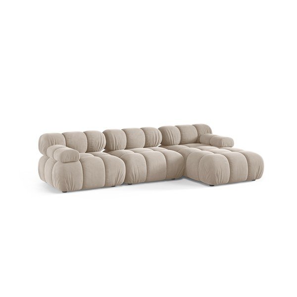 Divano angolare componibile color crema (con penisola a destra/con chaise lounge) con rivestimento in velluto – Micadoni -image-2