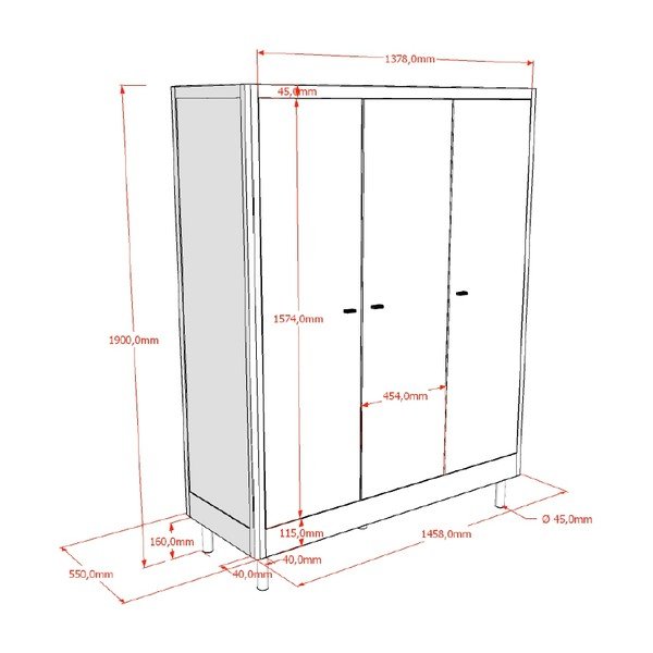 Armadio per bambini bianco in faggio massiccio 146x190x55 cm Forrest – Vipack-image-2