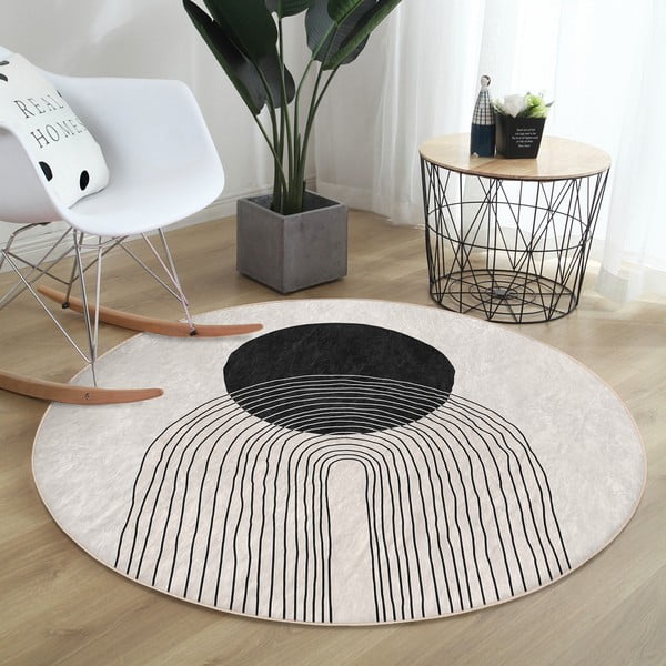 Tappeto rotondo color crema lavabile ø 80 cm Comfort – Mila Home-image-3