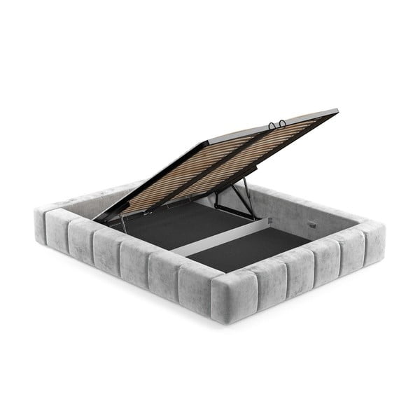 Letto matrimoniale imbottito grigio chiaro con spazio contenitivo e rete 180x200 cm Aruba L - Maison de Rêve-image-3