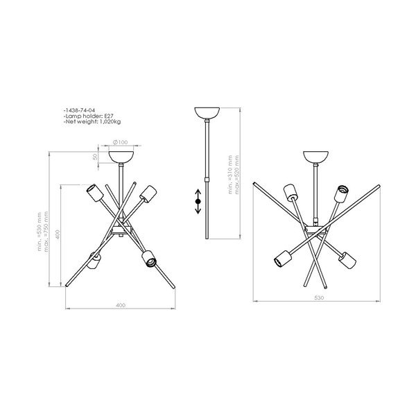 Lampada a soffitto a sospensione con 4 lampadine Gera - Homemania Decor-image-2