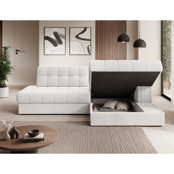 Divano angolare color crema allungabile (con penisola a destra/con chaise lounge) con rivestimento in bouclé Blezalt – ELTAP-image-4