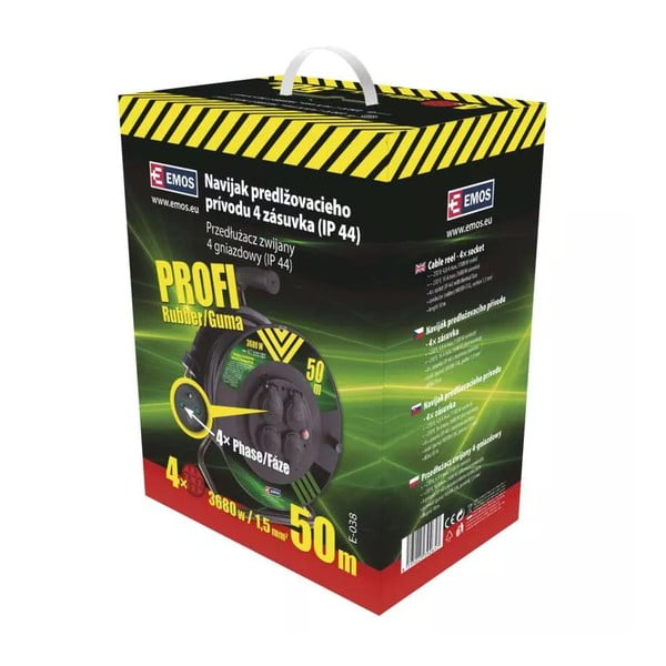 Cavo di prolunga nero su tamburo con 4 prese 50 m - EMOS-image-1