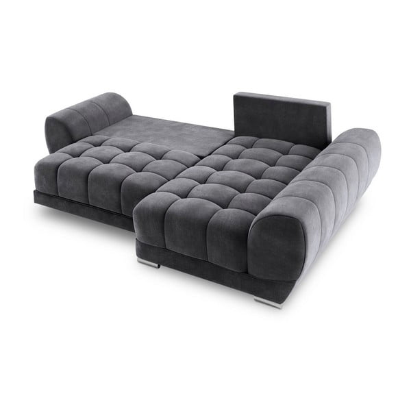 Divano letto angolare grigio scuro con rivestimento in velluto, angolo destro Nuage - Windsor & Co Sofas-image-4