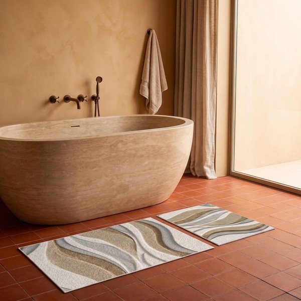 Set di tappetini per il bagno beige 2 pz 60x100 cm – Foutastic-image-1
