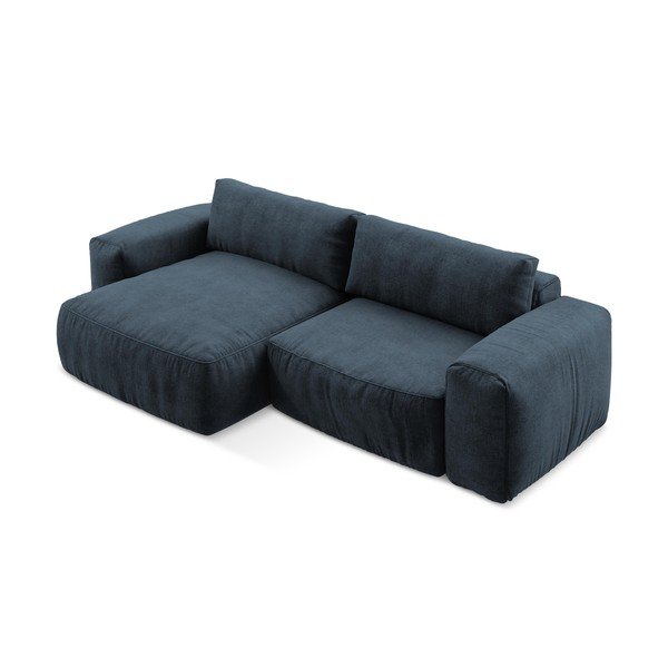 Divano angolare blu scuro allungabile (con penisola a sinistra/con chaise lounge) con rivestimento in ciniglia Kuki – Makamii-image-3