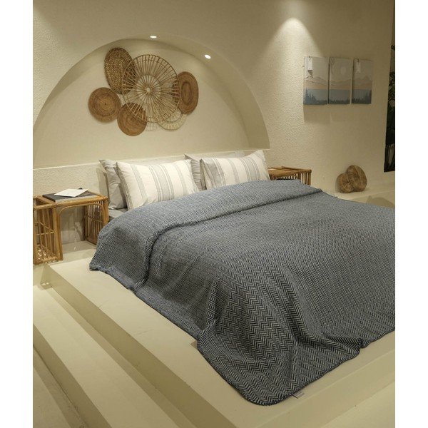 Copriletto matrimoniale bianco e blu scuro 200x220 cm Twin - Oyo Concept-image-1
