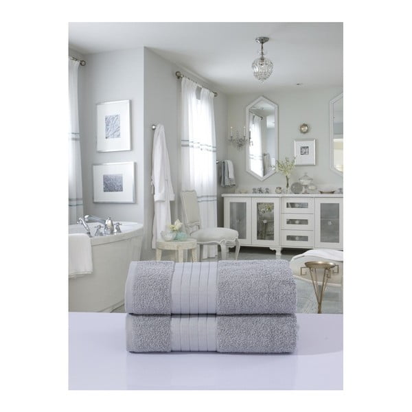 Set di 2 asciugamani in spugna di cotone grigio chiaro 70x140 cm - Good Morning-image-2