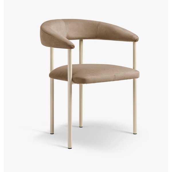 Sedia da pranzo beige/color crema imbottito con braccioli Lea – Micadoni 