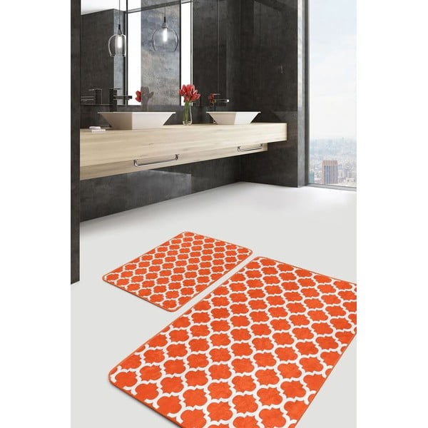 Set di tappetini per il bagno arancioni in velluto 2 pz 60x100 cm – Mila Home-image-1
