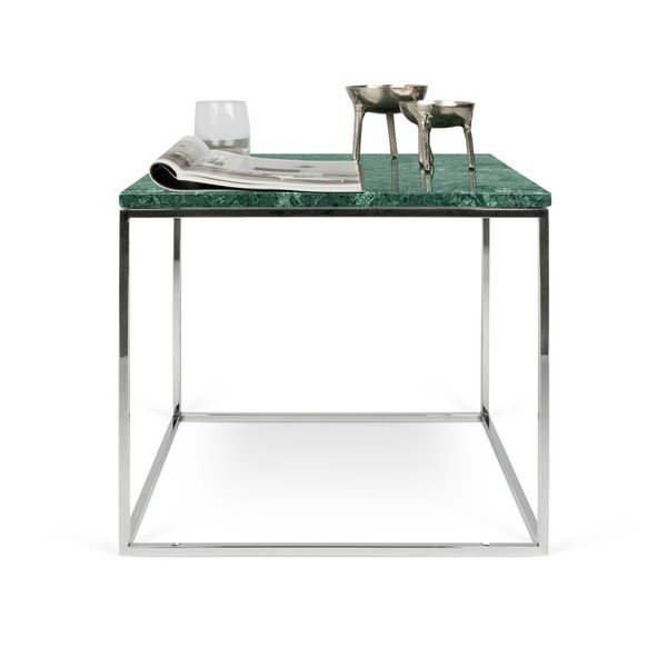 Tavolino in marmo verde con gambe cromate Gleam, 50 x 50 cm - TemaHome-image-1