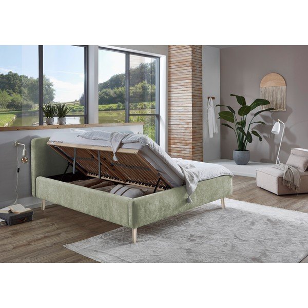 Letto matrimoniale imbottito verde chiaro con rete inclusa 160x200 cm Mattis – Meise Möbel-image-2