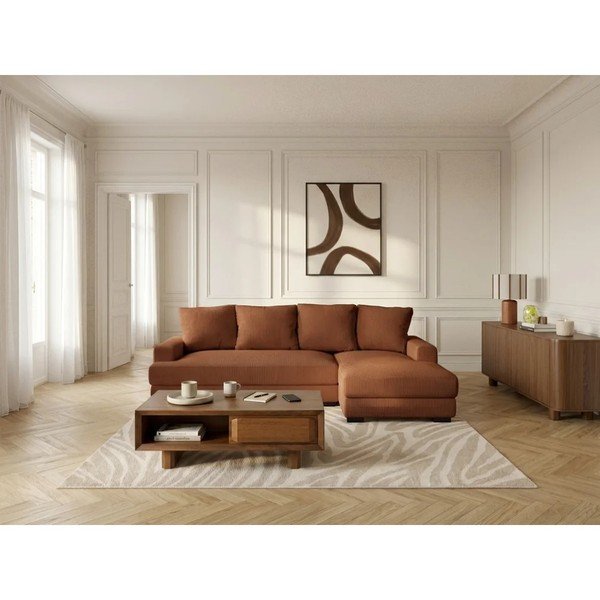 Divano angolare arancione allungabile/con contenitore (con penisola a destra/con chaise lounge) con rivestimento in velluto a coste Campi – Bobochic Paris-image-2