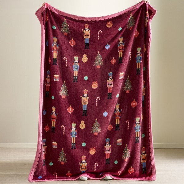 Coperta burgundy/rosa a tema natalizio 170x130 cm Christmas Nutcracker – Catherine Lansfield-image-2