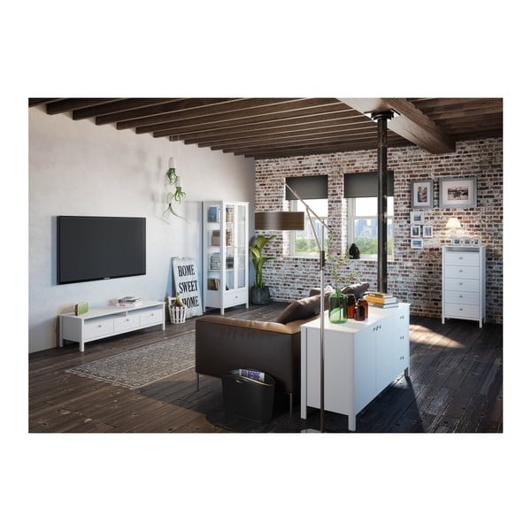 Cassettiera stretta bianca con 5 cassetti New York, altezza 120 cm - Steens-image-4