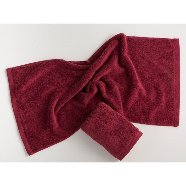 Set di 3 asciugamani in cotone rosso scuro Lisa Coral - El Delfin-image-4