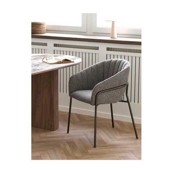 Sedia da pranzo grigia in acciaio con braccioli Costa – House Nordic-image-1
