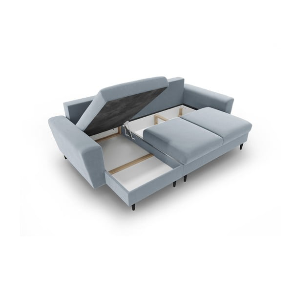 Divano angolare azzurro allungabile e con contenitore con rivestimento in velluto Kyoto – Cosmopolitan Design-image-3
