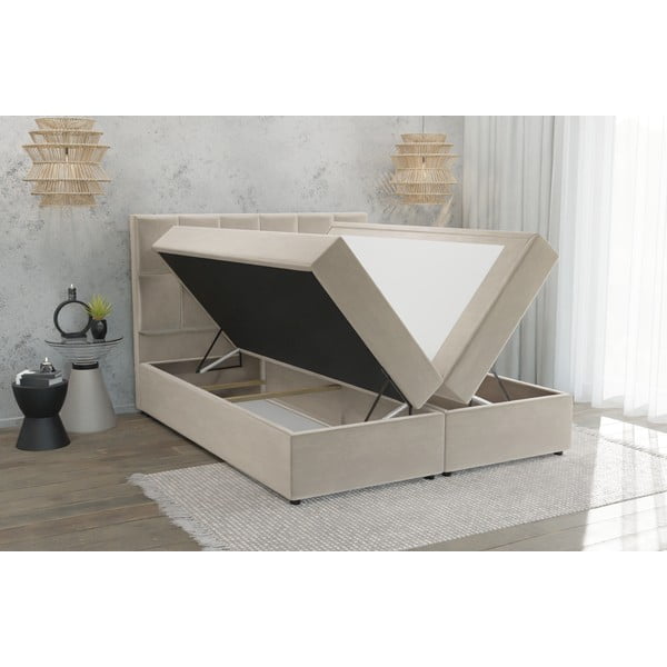 Letto matrimoniale imbottito bianco crema con spazio contenitivo 160x200 cm Flip - Ropez-image-3