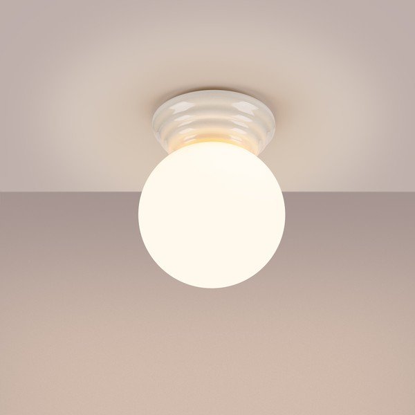 Plafoniera bianca in ceramica con paralume in vetro ø 12 cm Farsa – Sollux-image-2