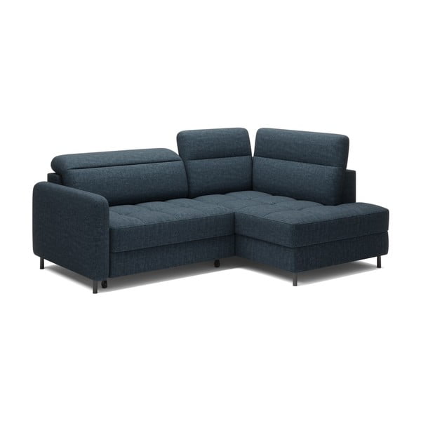 Divano angolare blu allungabile/con contenitore (con penisola a destra/a L) e rivestimento in velluto Barea – ELTAP-image-2