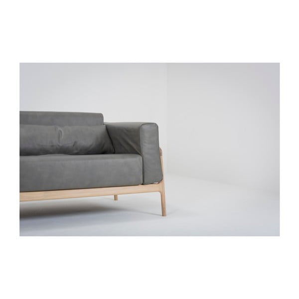 Divano in pelle di bufalo grigio scuro con struttura in rovere massiccio , 210 cm Fawn - Gazzda-image-3