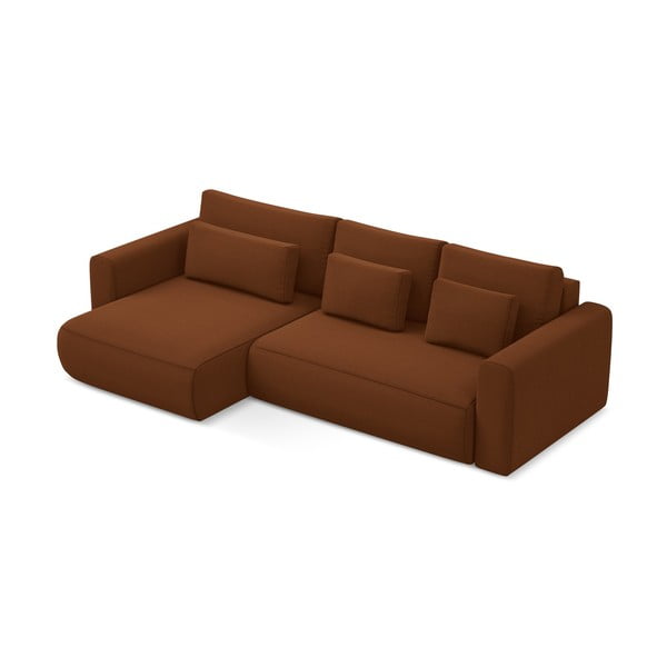 Divano angolare color terracotta allungabile/con contenitore (con penisola a sinistra/con chaise lounge) con rivestimento in velluto Kapua – Makamii-image-2
